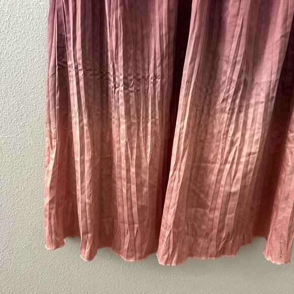 Sundance Ombre Pink V Neck Crinkle Pleated Satin Dress SMALL - Picture 4 of 6